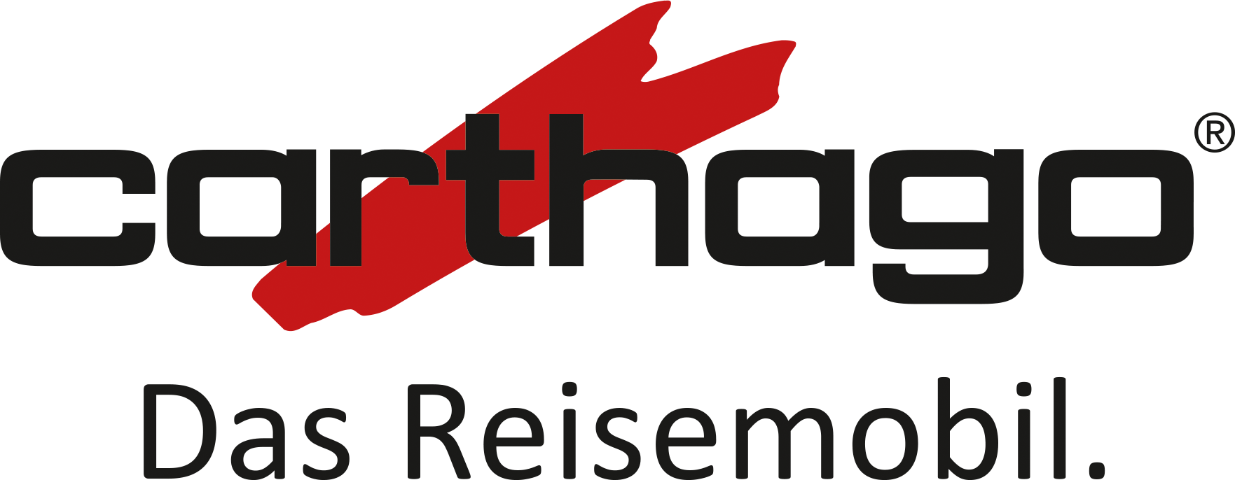 Das Carthago Logo mit schwarzem Schriftzug und rotem Akzent auf weißem Hintergrund