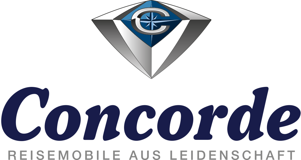 Das Concorde Logo zeigt einen blauen Diamanten mit silbernen Akzenten und Schriftzug