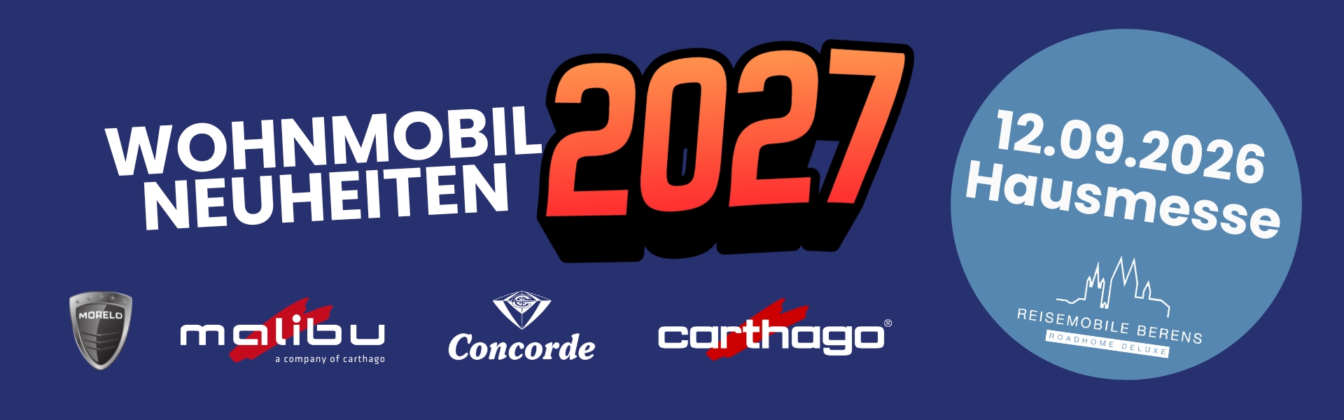 Werbebanner fuer Wohnmobil Neuheiten 2027 mit Hausmesse am 12 09 2026